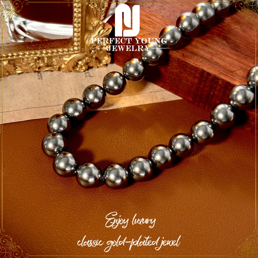 链子925银【黑美人】拉贡色时尚气质11-12mm黑珠项链Z-3337