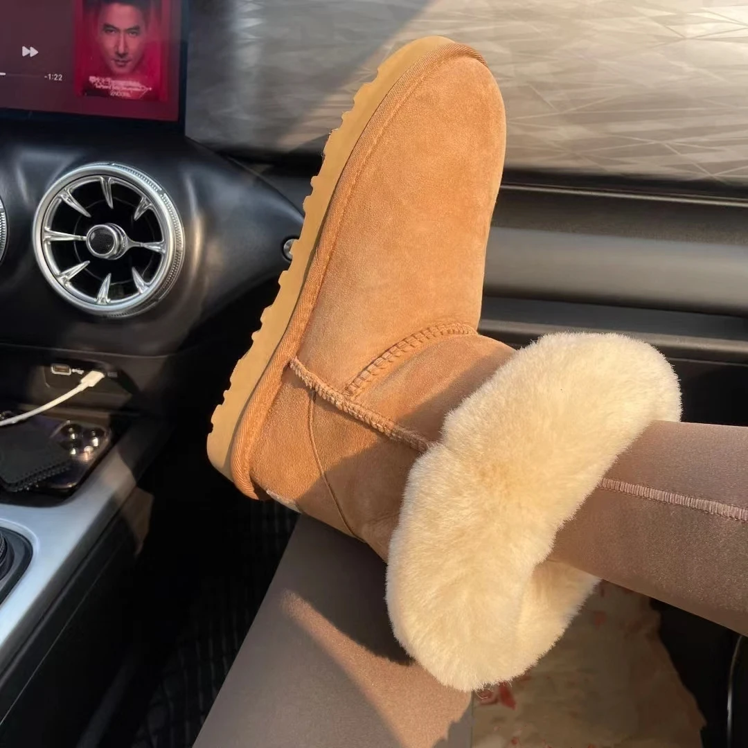 （中筒基础）2023款羊皮毛一体雪地靴冬季加厚时尚百搭加绒保暖冬款