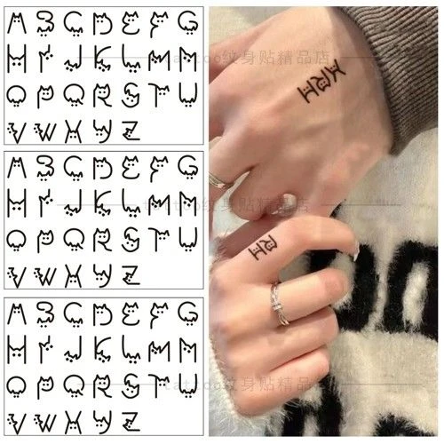 小猫字母纹身贴纸男ins果汁手指防水女持久仿真纹身贴纸