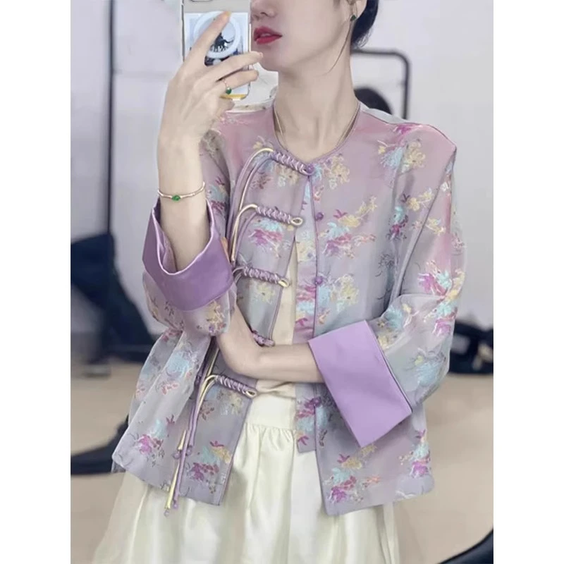 新中式国风长袖盘扣短外套女秋季2024年新款改良汉服气质唐装上衣