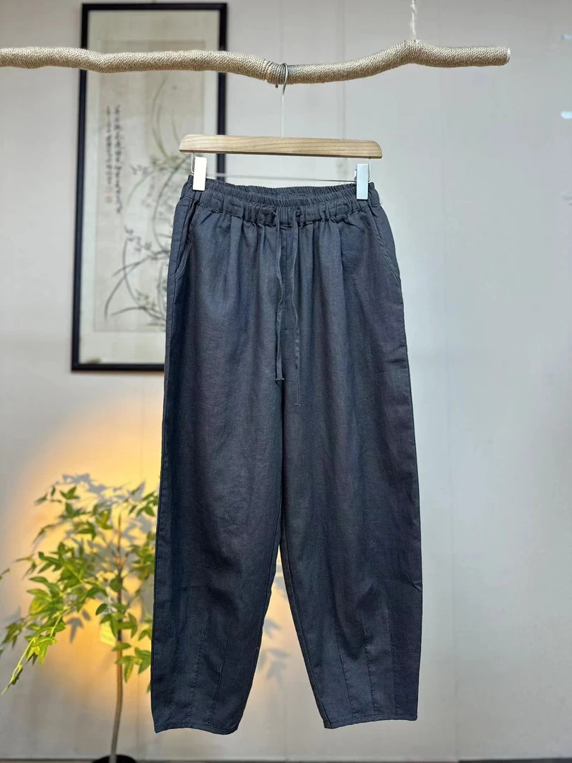 重磅砂洗苎麻裤子女透气垂感女裤纯色夏天夏季裤子