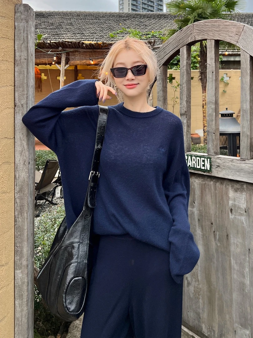 MAKE IF24秋冬新款圆领套头毛衫宽松上衣