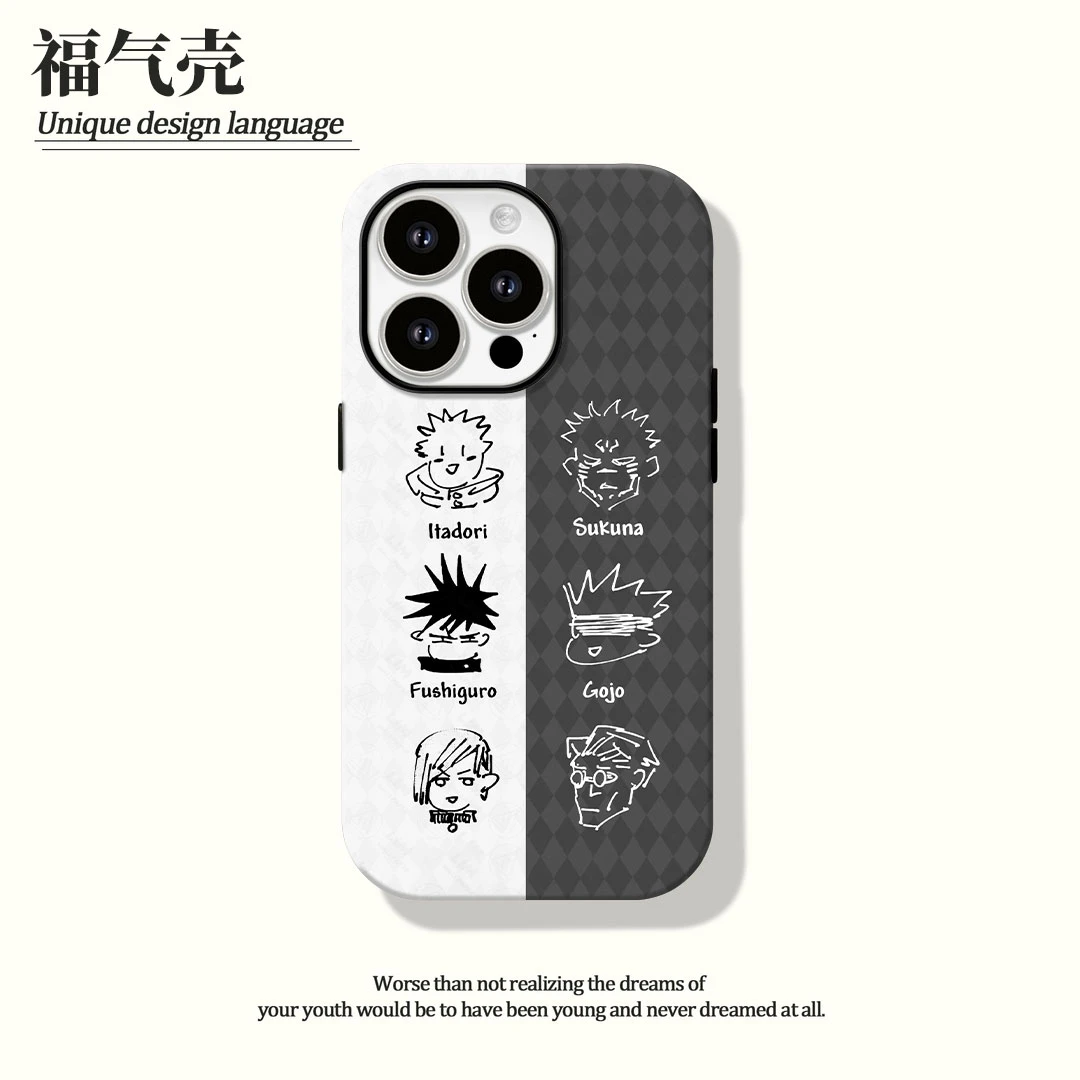 黑白小六只菲林二合一适用苹果16promax华为vivo小米oppo手机壳