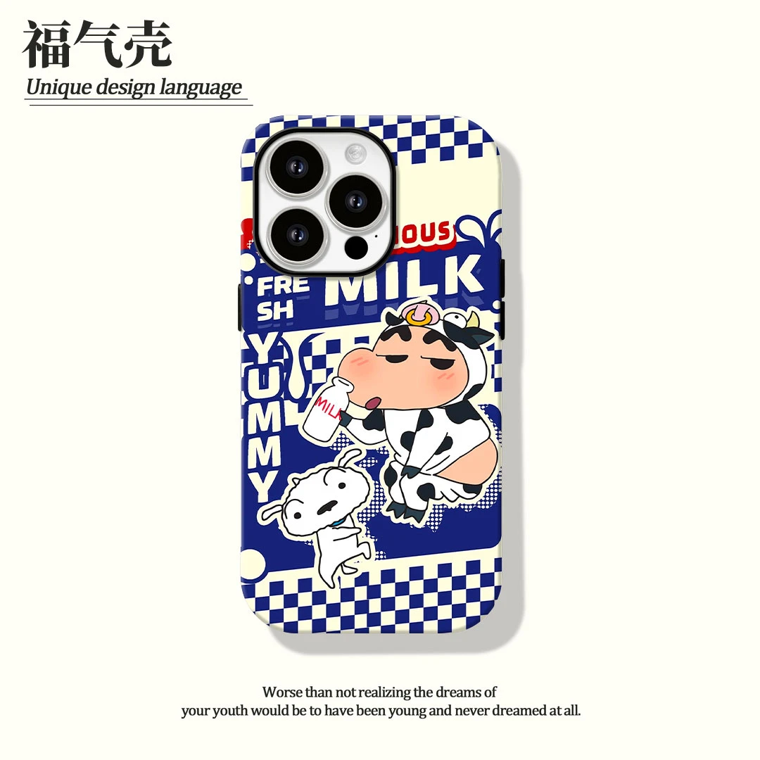 可爱奶牛小新菲林二合一适用苹果16promax华为vivo小米oppo手机壳