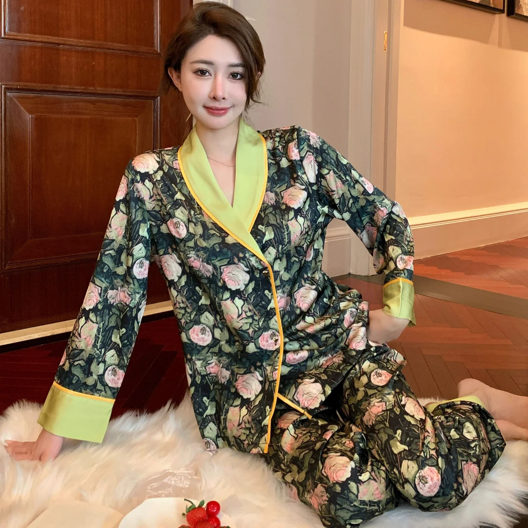 简丹生活【黛绿】睡衣女显瘦春秋款家居服套装