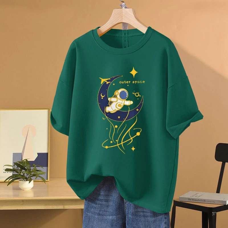 100%纯棉美式时尚短袖t恤女夏季新款韩版宽松慵懒风百搭上衣ins潮