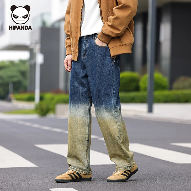 Hi Panda夏季新款高端牛仔裤男款宽松阔腿潮牌高街美式复古直筒裤