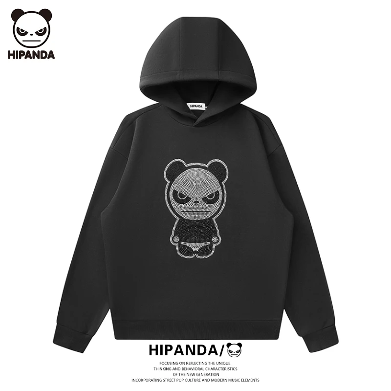 Hi Panda初秋情侣款潮牌经典款烫仿澳钻连帽卫衣宽松休闲长袖外套