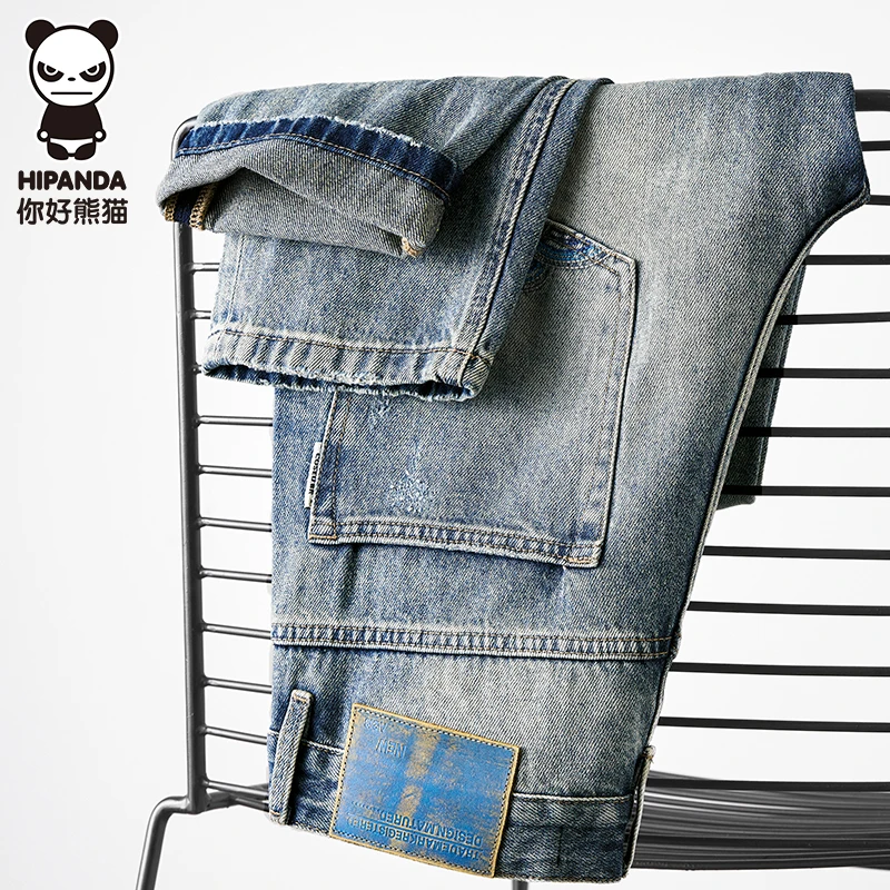 HiPanda你好薄款九分牛仔裤男秋季新款潮牌宽松直筒牛仔长裤男款.