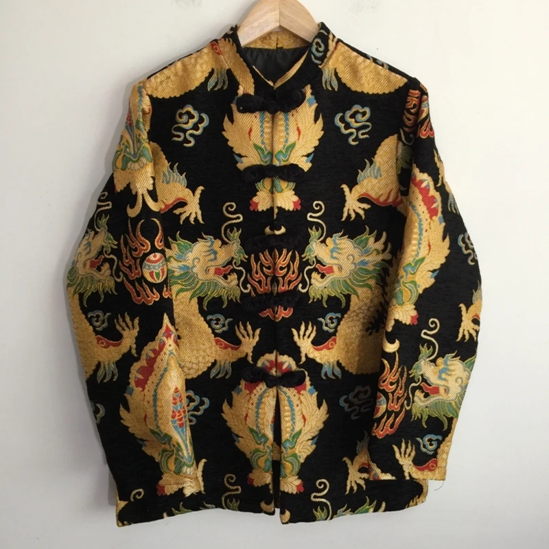 双龙戏珠织锦缎设计师琵琶扣加厚中国风盘扣一字扣潮流汉服唐装