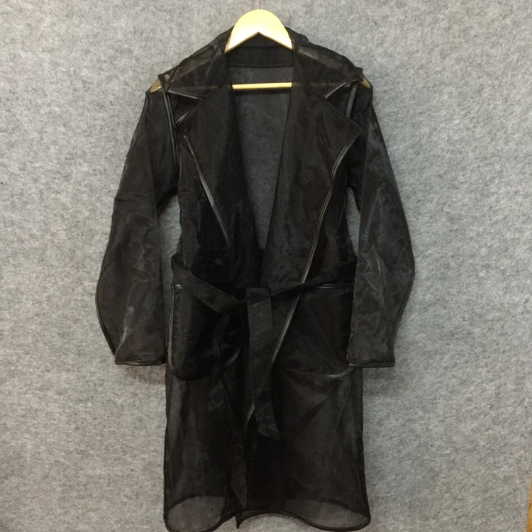 黑色透视包边港味防晒造型潮牌欧根纱风衣，原创设计师