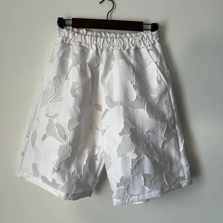 白色毛边肌理透视原创设计师大码男套装个性百搭宽松休闲短裤