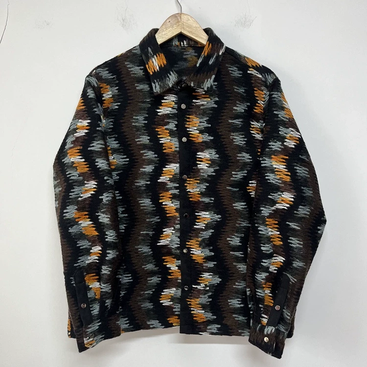 复古色毛线满身刺绣高级感潮牌个性百搭加厚原创设计师男装衬衫