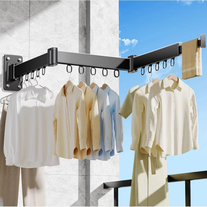 免打孔折叠晾衣架壁挂隐形收缩凉衣杆室内外伸缩阳台家用晒被神器
