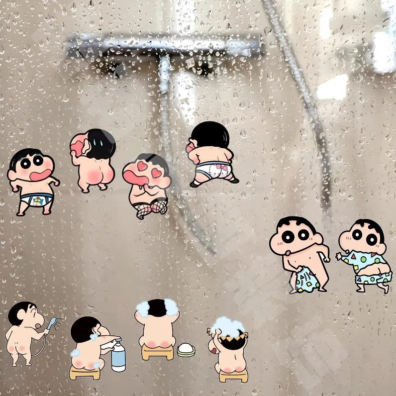 蜡笔小新卡通贴纸墙贴浴室马桶厕所瓷砖居家贴画卫生间防水墙壁
