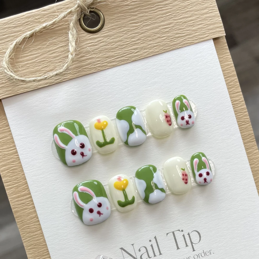 【纯手工实拍】可爱兔穿戴甲甲贴显白手工可拆卸假指甲女短款美甲