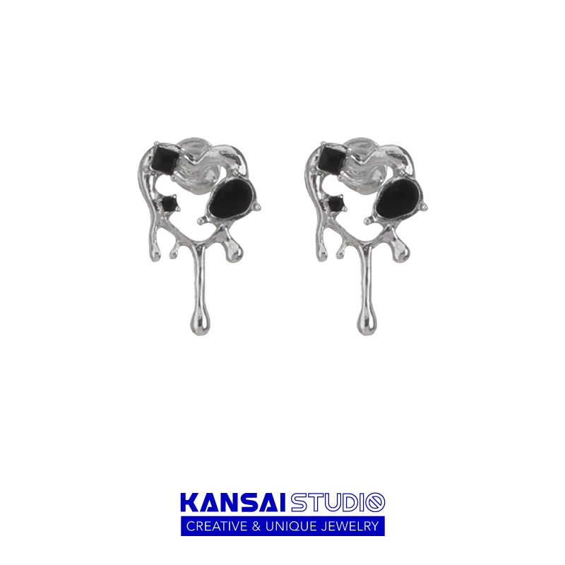 合金玻璃耳饰 【触不可及】KANSAI镂空液化爱心耳针冷淡风欧美酷