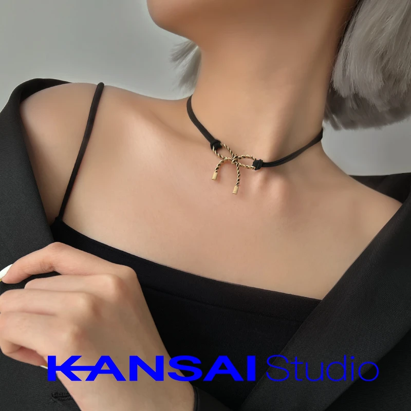 非金属项链 【刊赛】蝴蝶结锁骨链做旧风个性时尚颈链酷潮ins项链女