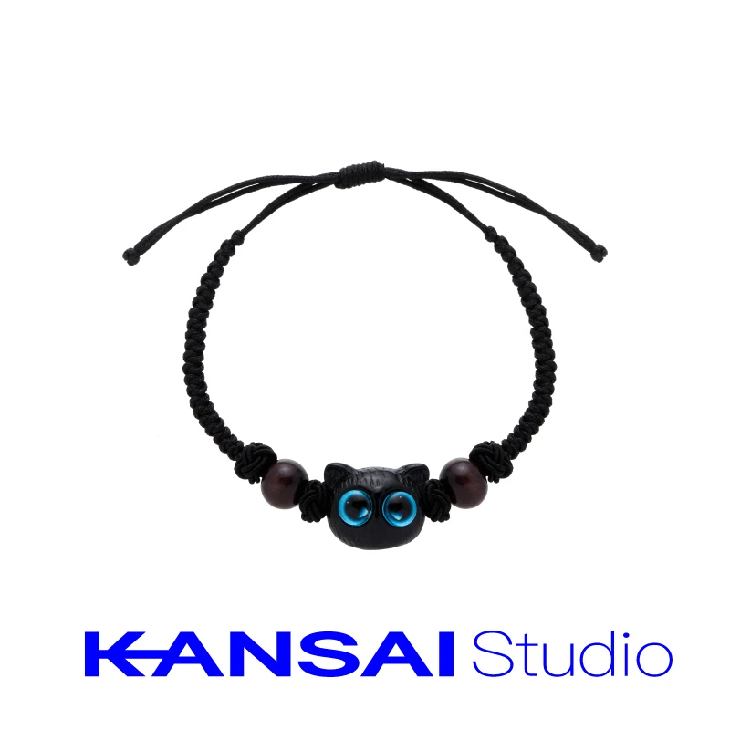 刊赛 非金属树脂手链 KANSAI猫咪手链抽拉绳小众高级感编绳线手饰
