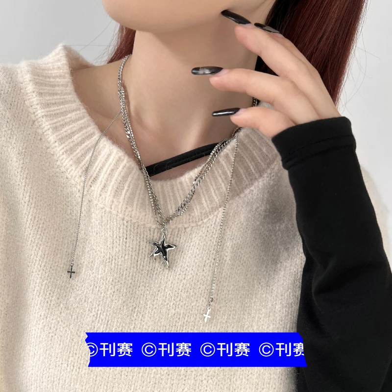 刊赛双层不规则星星项链女冷淡风嘻哈酷潮链条配饰品