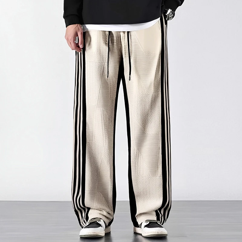 【大码300斤可穿奢品-】条纹黑白撞色抽绳时尚百搭宽松休闲裤X2056