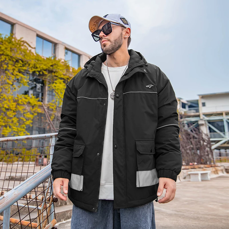 秋冬上新轻奢潮流休闲百搭大码纯色宽松连帽棉服男款MF1385