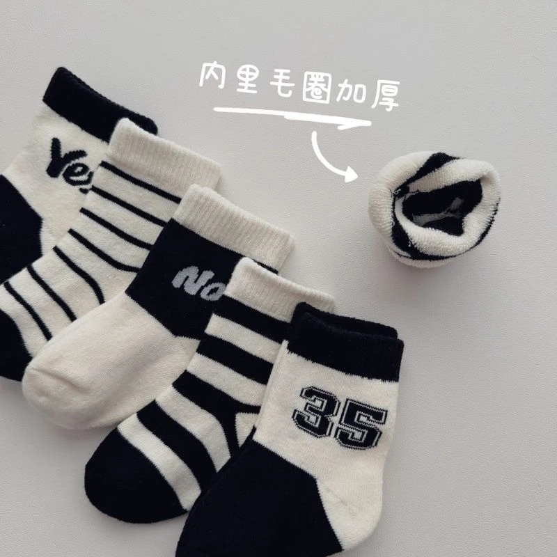 宝宝袜子冬季棉中筒袜男童女童秋冬加绒加厚保暖婴儿毛圈袜儿童袜