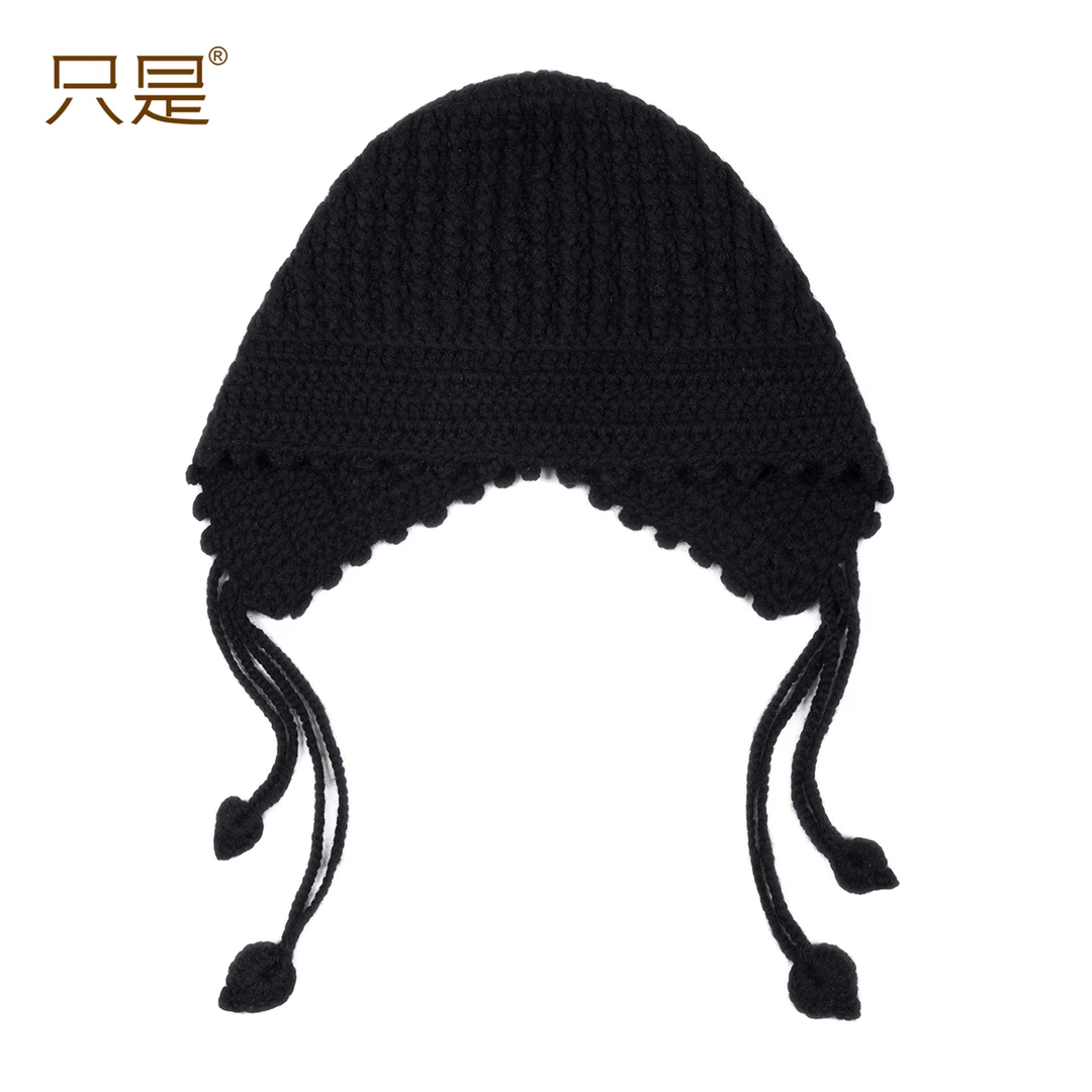 只是100%山羊绒个性唯美精致流苏小辫包头护耳针织帽保暖毛线帽子