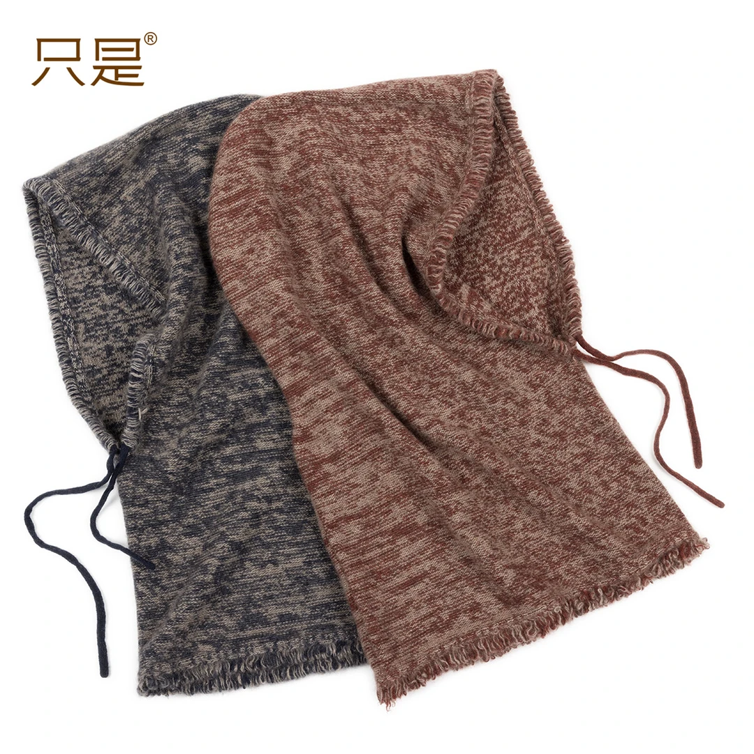 只是100%山羊绒意式休闲花纱针织帽男士脖套一体保暖拉法帽女秋冬