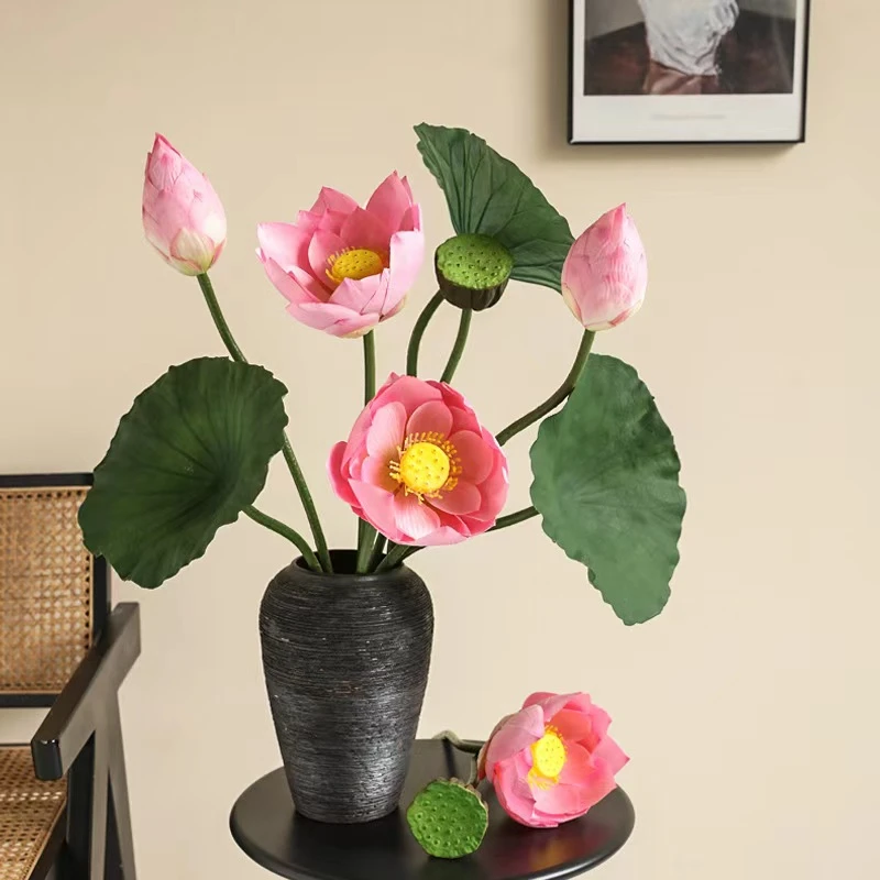 荷花仿真花莲花假花客厅装饰插花摆设荷叶高级感逼真中式花艺摆件