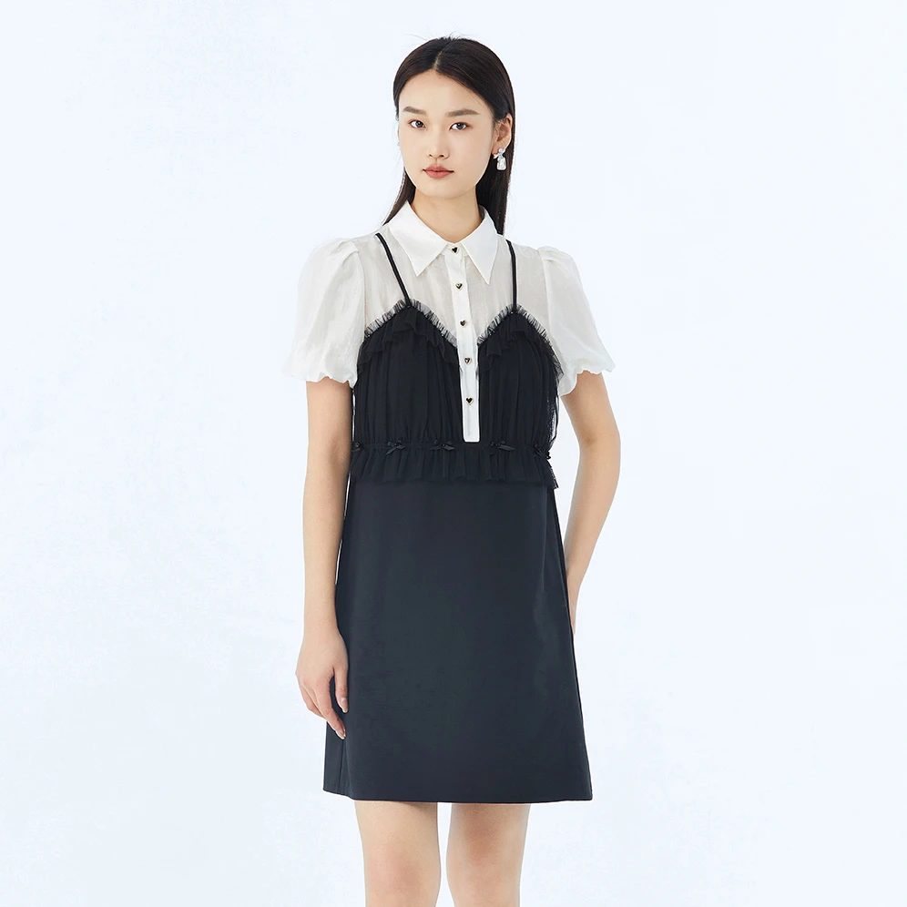 假两件连衣裙女2025时尚气质短袖中裙【233376】