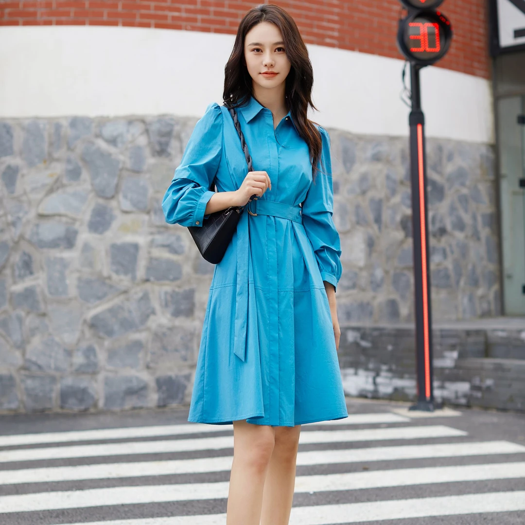 茜舞蓝色气质时尚收腰连衣裙【133263】