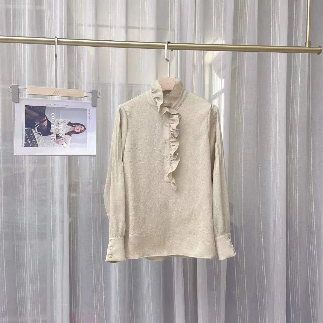 茜舞衬衫女2025木耳边拼接百搭上衣【311129】