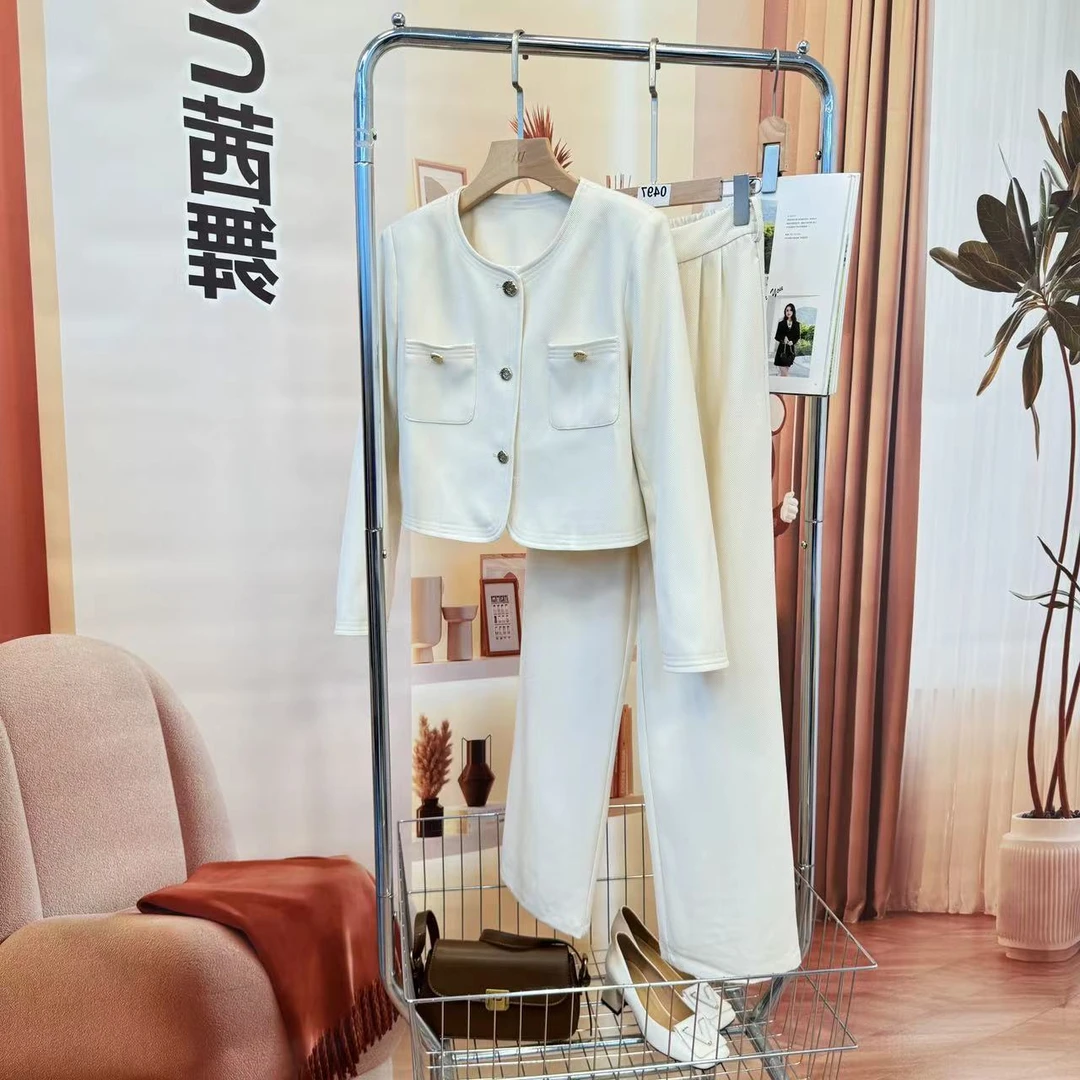 两件套装女2025时尚小香风外套+直筒裤【H241034】