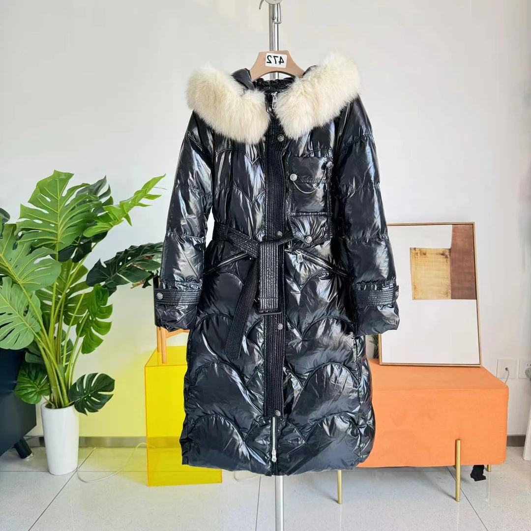 茜舞狐狸毛领连帽保暖羽绒服女2025冬加厚保暖大衣外套【51W087】