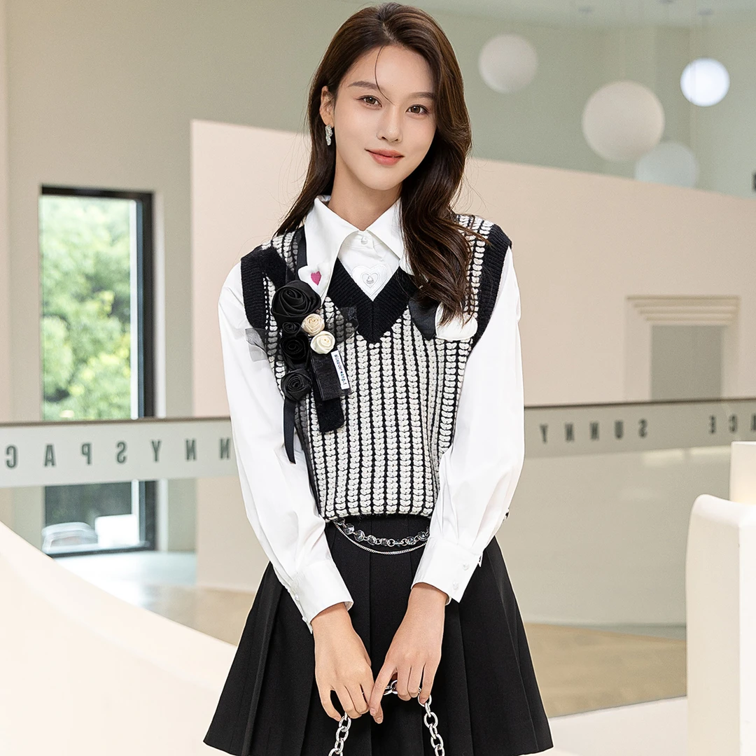 条纹无袖针织衫女2025时尚百搭马甲【32F388】