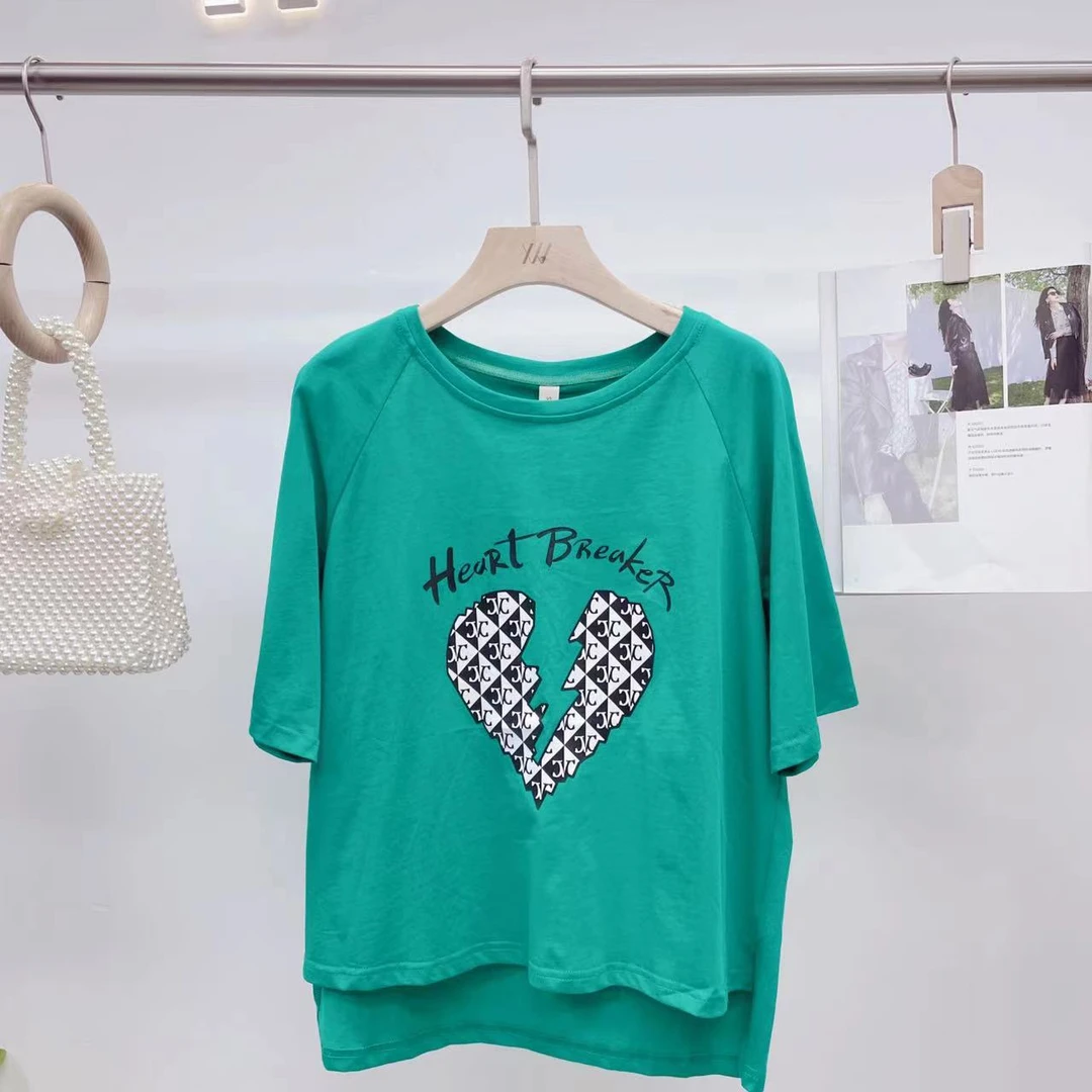 茜舞全棉T恤女2025爱心图案上衣【22B171】