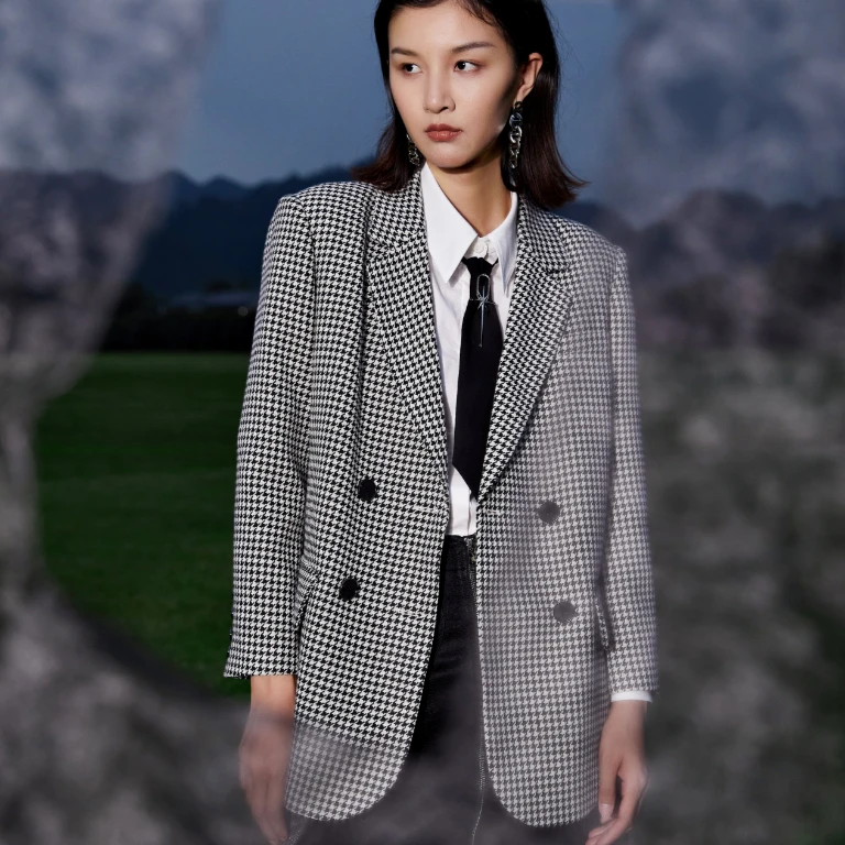 西装女千鸟格2025双排扣百搭外套【12A195】