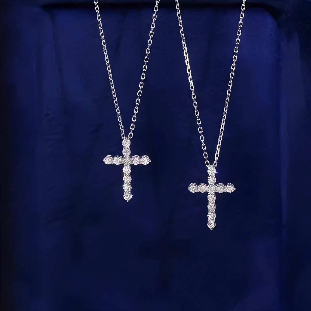坠链均925银莫桑石 【十字架项链】莫桑钻经典精致吊坠百搭情侣时尚