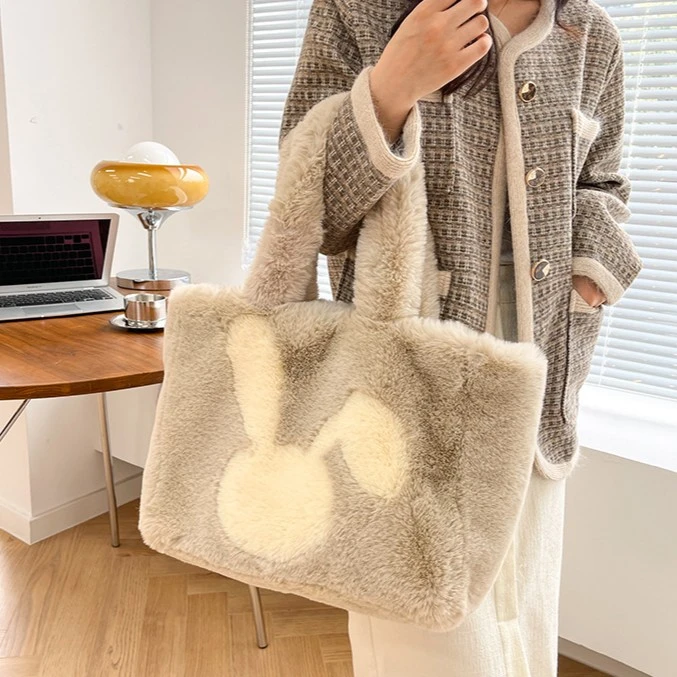 大容量毛毛包女2023新款秋冬可爱卡通托特包手提包公仔单肩毛绒包