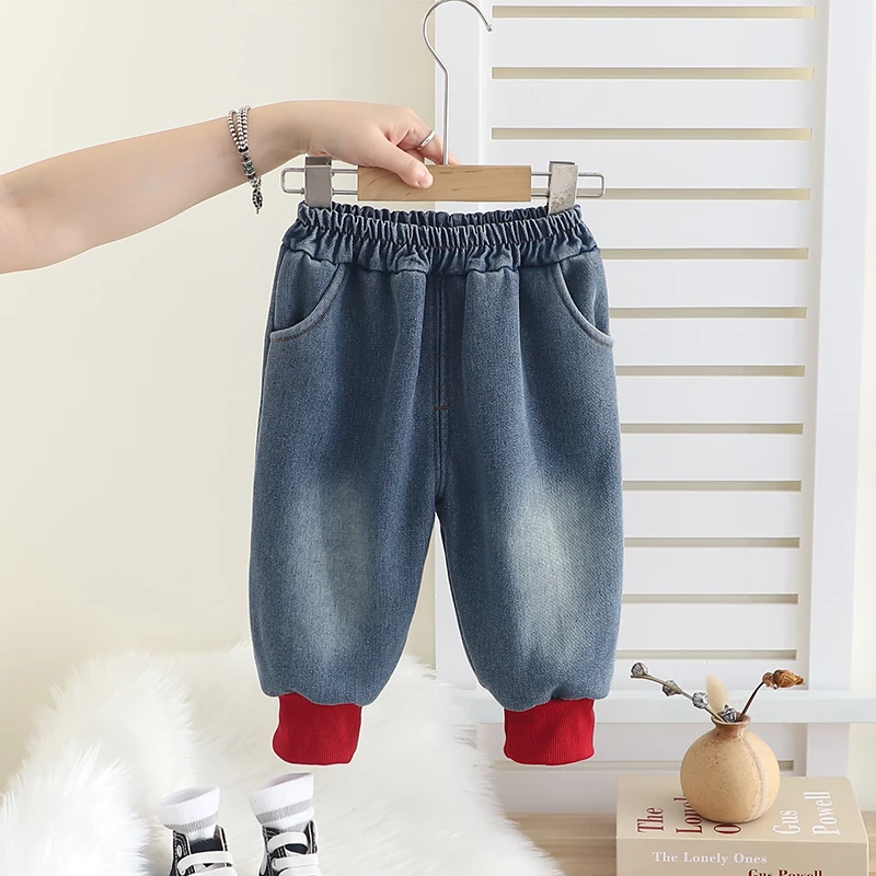 儿童加绒牛仔裤帅气潮款宝宝冬装男女童秋冬季裤子小童洋气灯笼裤