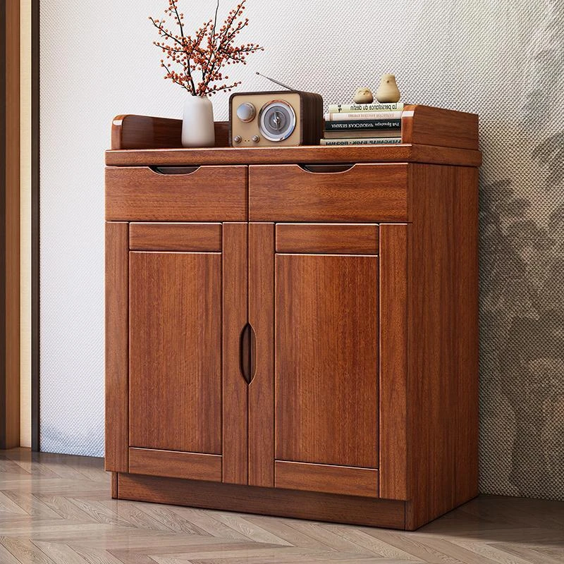 009#胡桃木实木现代简约经济型客厅小户型家用门厅隔断储物鞋柜