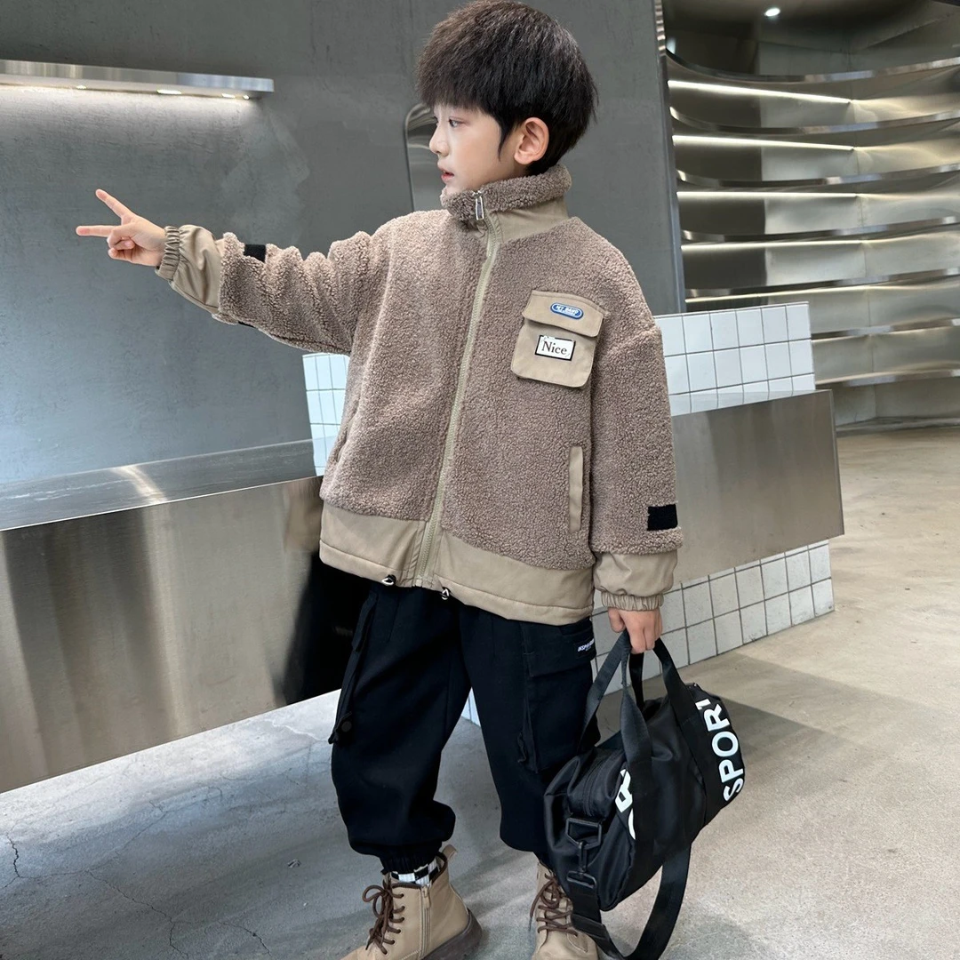 【中班仔品牌】男童羊羔绒外套加厚2025冬装拉链棉袄冬棉服*37473