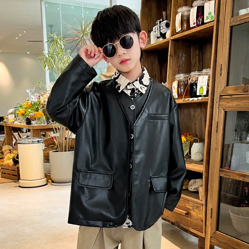 中班仔男童帅气皮衣外套春秋装复古中大童夹克洋气潮款*35645