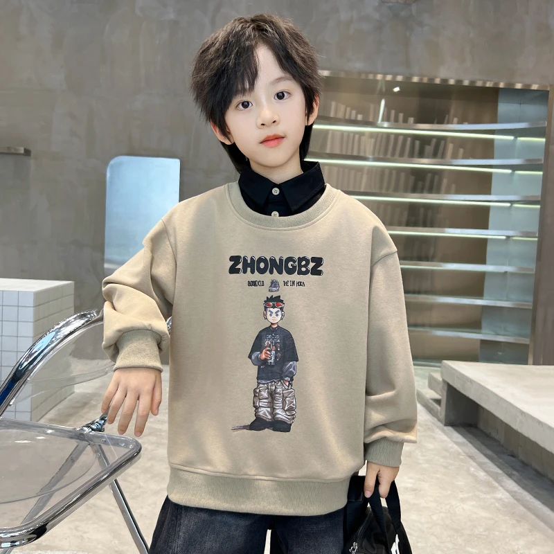 中班仔男童假两件卫衣2025春秋季新款儿童撞色拼接领上衣潮*36005