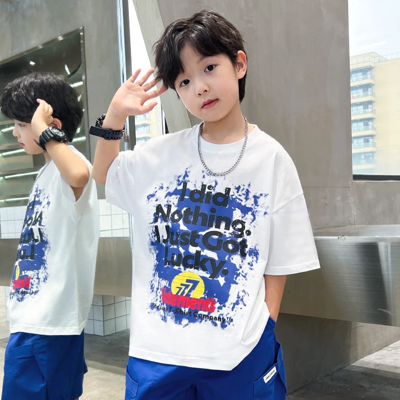 中班仔童装男童短袖t恤男孩印花纯棉夏儿童半袖上衣中大童*43327
