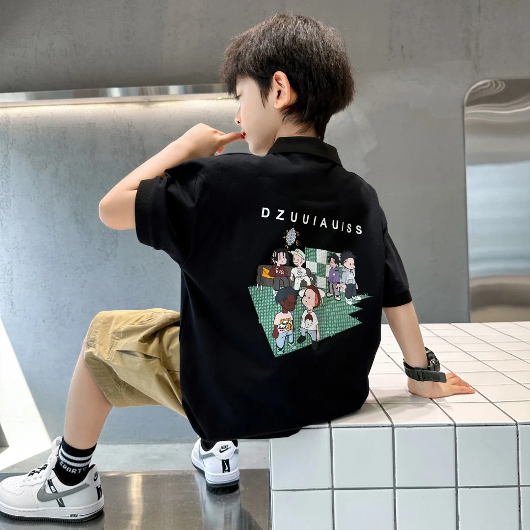 中班仔品牌男童印花POLO衫夏季短袖男孩夏装6-12岁*童装男童39384