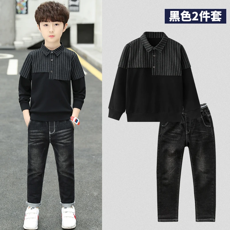 男童套装拼接假两件2025秋装新款洋气儿童韩版两件套春秋潮*ZH361