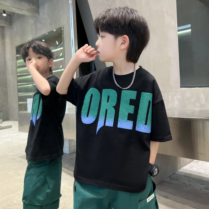 中班仔男童夏装短袖T恤2025新款半袖上衣纯棉儿童中大童潮*43171