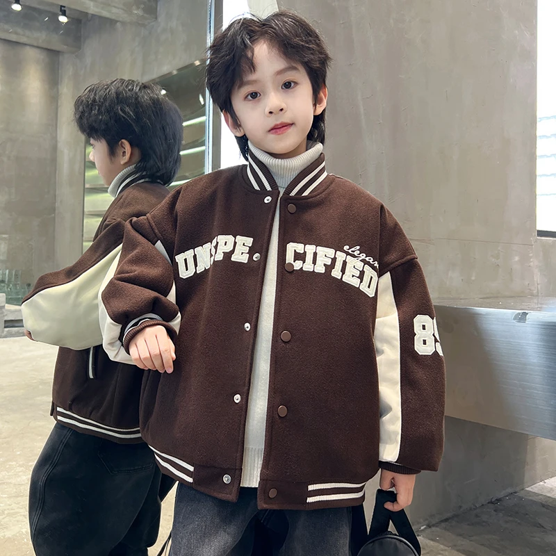 中班仔男童棉服外套儿童夹棉加厚棒球服中大童撞色拼接保暖*38229